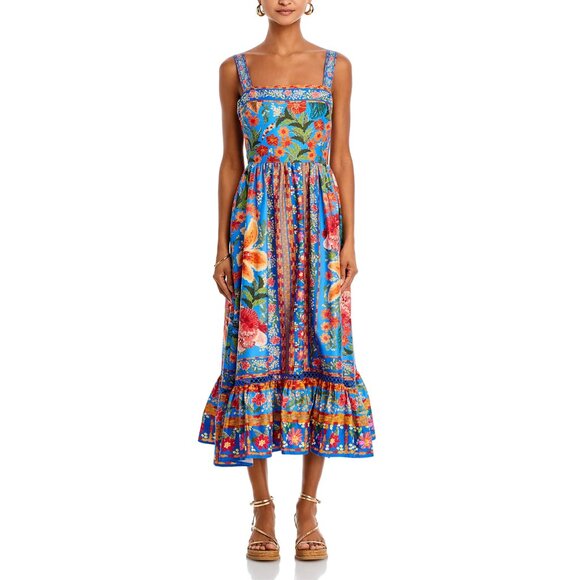 FARM Rio Stitched Garden Print Cotton Midi Dress, Blue/Pink, NWT ๐ง๐ท - Picture 7 of 16